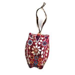 Handmade Mosaic Owl Ornament, Colorful Folk Art Hanging Decor